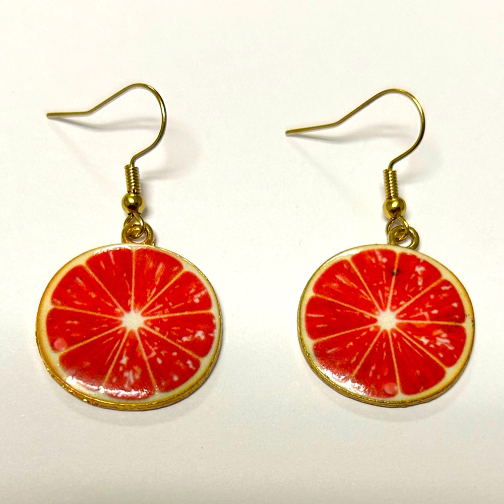 Handmade Grapefruit Slice Citrus Earrings - 1” Drop - New